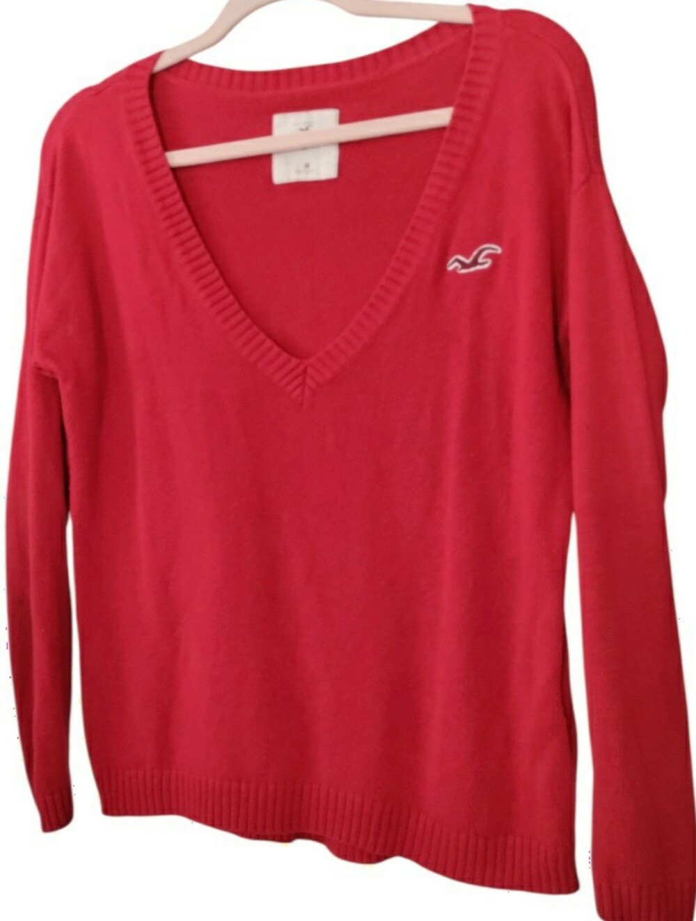 Y2K Hollister Cotton knit V Neck Sweater Preppy University Logo Embroidered